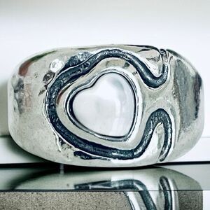 NWT Gorgeous Made in Israel 7 Sterling Silver .925 Fresh Water Pearl Heart Ring